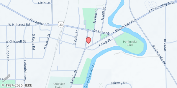 Map showing Ozaukee Food Alliance at 100 E Green Bay Ave, Saukville, WI