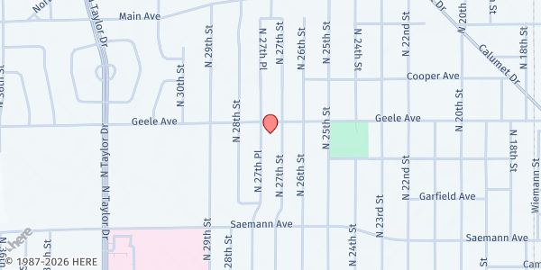 Map showing Calvary Lutheran - Food Distribution Center at 2132 N 27th St, Sheboygan, WI