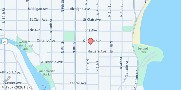 Map showing Saint Luke United Methodist - Food Distribution Center at 623 Ontario Ave, Sheboygan, WI