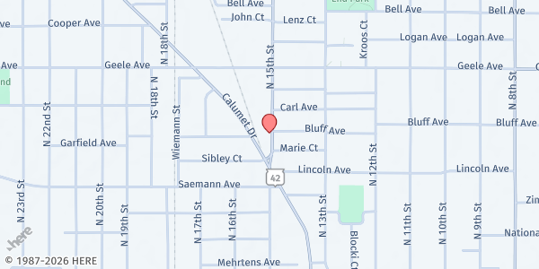 Map showing Sheboygan County Food Bank Inc at 1946 N 15th St, Sheboygan, WI