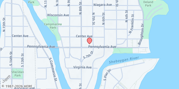 Map showing The Salvation Army - Food Distribution Center at 710 Pennsylvania Ave, Sheboygan, WI
