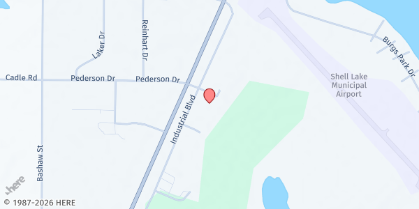 Map showing ICAA Washburn Co. Food Pantry at 110 Industrial Dr., Shell Lake, WI