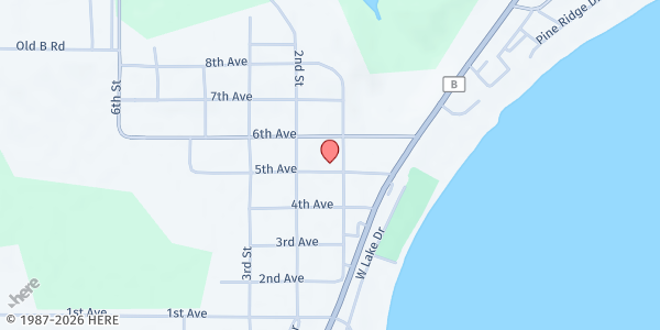 Map showing Shell Lake Public Library at 501 1st St., Shell Lake, WI