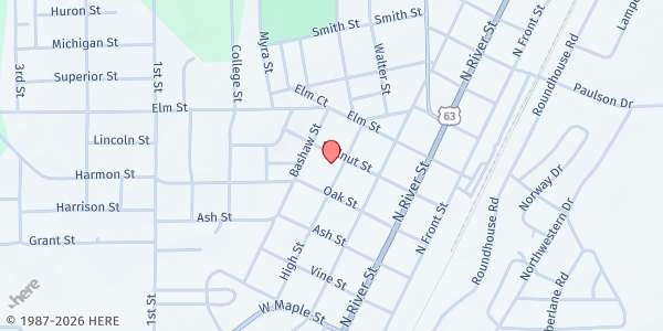 Map showing Spooner Memorial Library at 421 High St., Spooner, WI