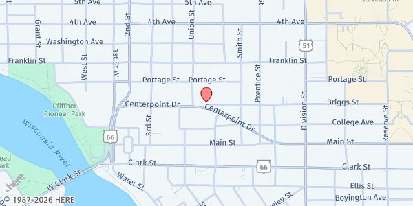 Map showing Central Rivers Farmshed - Food Distribution Center at 1220 Briggs Ct, Stevens Point, WI