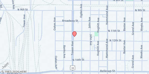 Map showing Northwest Community Services Agency Food Pantry at 1118 Tower Ave, Superior, WI