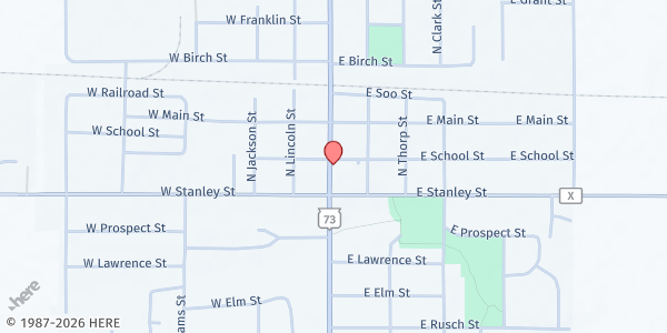 Map showing Thorp Community Food Pantry at 116 N. Washington, Thorp, WI