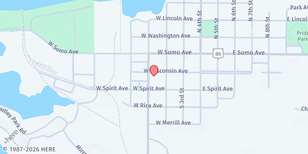 Map showing Tomahawk Main Street Inc. at 223 W Wisconsin Ave, Tomahawk, WI