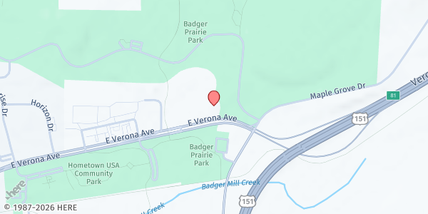 Map showing Badger Prairie Needs Network at 1200 East Verona Ave, Verona, WI