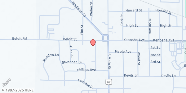 Map showing BigFoot Emergency Food Pantry at 111 Fremont St, Walworth, WI