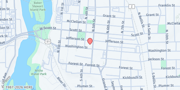 Map showing St. Paul United Church of Christ - Food Pantry at 426 Washington St., Wausau, WI