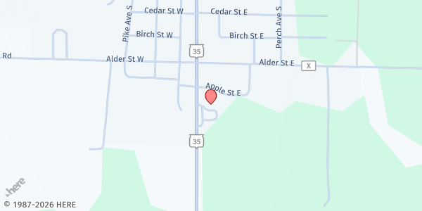 Map showing Burnett Co. Food Pantry at 26356 Lakeland Ave. S., Webster, WI