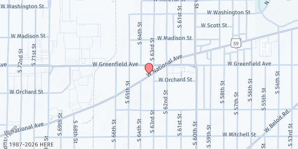 Map showing Milwaukee Homeless Veterans Initiative - West Allis at 6300 W National Ave, West Allis, WI