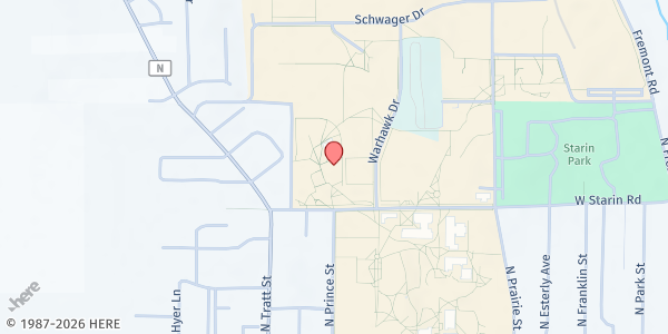 Map showing Warhawk Pantry at 420 Warhawk Drive Rm 143, Whitewater, WI