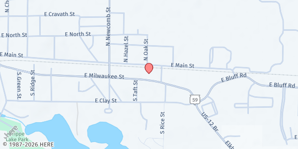 Map showing Whitewater Community Space at 834 E Milwaukee St, Whitewater, WI