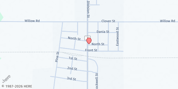 Map showing Mobile Food Pantry-Owen Withee at Stockwell St. (between softball diamond and Lion's buildings), Withee, WI