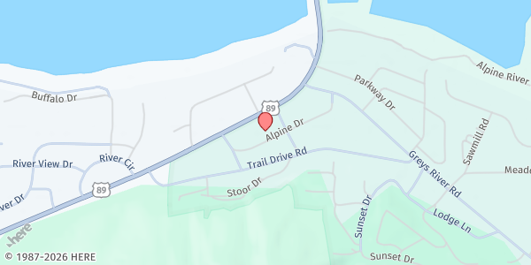 Map showing Alpine Food Bank at 121 US Hwy 89 Suite B, Alpine, WY