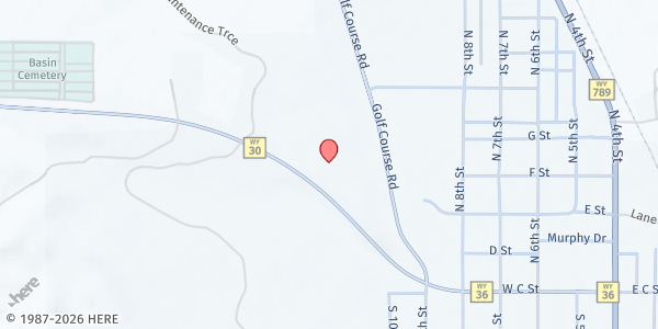 Map showing First Baptist Church at 21 WY-30, Basin, WY