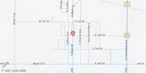 Map showing Burns Senior Center at 134 S Main Street, Burns, WY