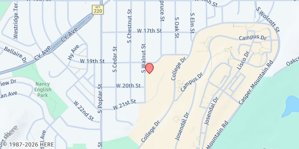 Map showing College Heights Community Center Oasis at 1927 S Walnut St, Casper, WY