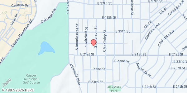 Map showing First Church of the Nazarene at 2020 S Jefferson St, Casper, WY