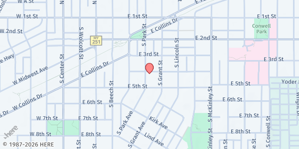 Map showing Grace Bible Baptist Church at 405 S Park St, Casper, WY