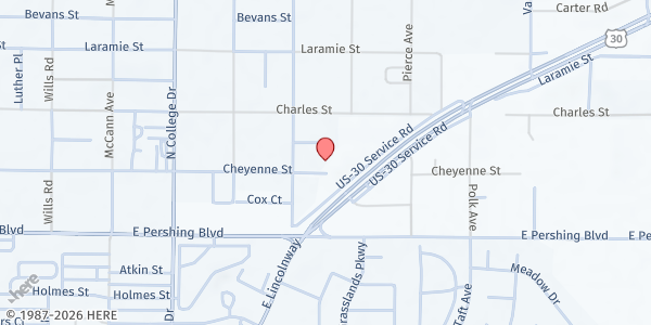 Map showing Beacon Hill Baptist Church at 3411 Cleveland Ave., Cheyenne, WY