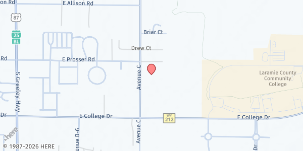 Map showing Fellowship Baptist Church Food Pantry at 1317 S Ave. C, Cheyenne, WY