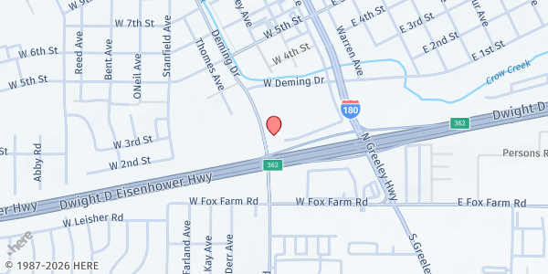 Map showing True Vine Community Church at 110 Central Ave, Cheyenne, WY