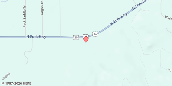 Map showing Wapiti Valley Church at 3122 N Fork Hwy, Cody, WY