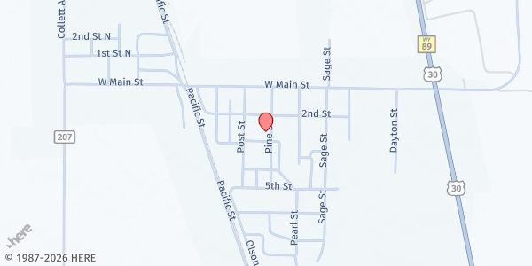Map showing St. Bartholomew's Episcopal Church at 220 Pine St, Cokeville, WY