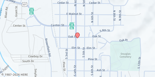 Map showing First Baptist Church at 209 S 4th St, Douglas, WY