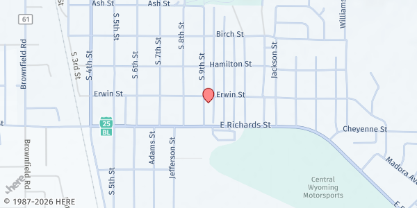 Map showing King's Portion Community Compassion Center at 809 S 9th St, Douglas, WY