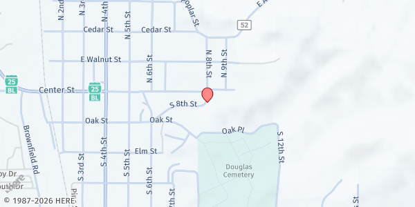Map showing Saving Grace Food Pantry at 103 S 8th Street, Douglas, WY