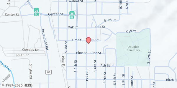 Map showing St James Catholic Church at 311 S 5th St, Douglas, WY
