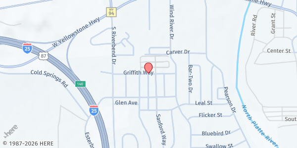 Map showing Trinity Baptist Church at 1424 Griffith Way, Douglas, WY