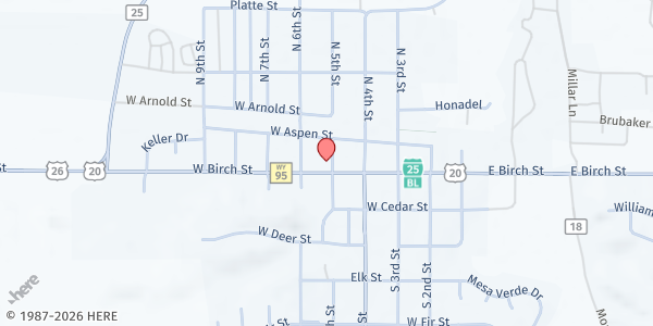 Map showing Glenrock Area Food Pantry at 506 W Birch St, Glenrock, WY