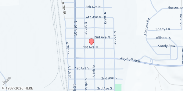 Map showing First Baptist Church at 400 1st Ave N, Greybull, WY