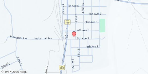 Map showing Grace Southern Baptist Church at 424 S 5th St, Greybull, WY