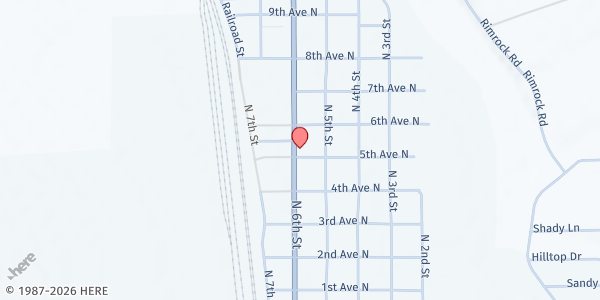 Map showing Sacred Heart Church at 544 5th Ave N, Greybull, WY