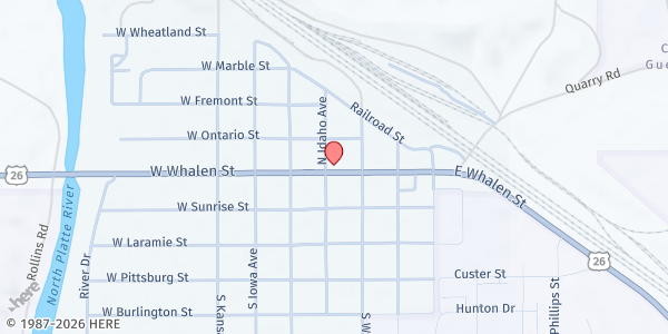 Map showing Guernsey Community Food Pantry in Platte at 81 W Whalen St, Guernsey, WY
