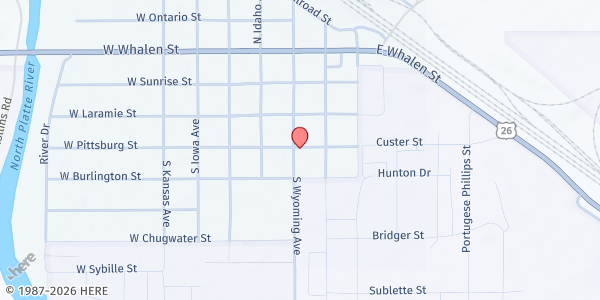Map showing United Presbyterian Church at 310 S Wyoming Ave, Guernsey, WY