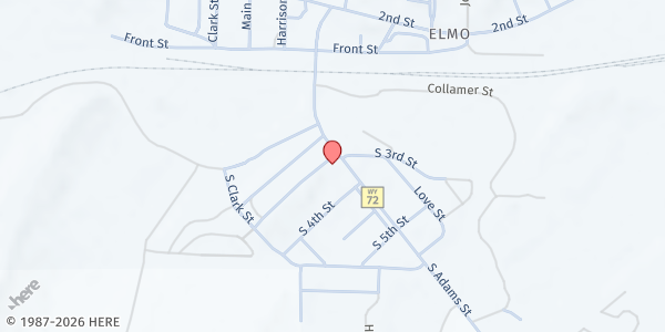 Map showing First Baptist Church at 300 Adams St, Hanna, WY