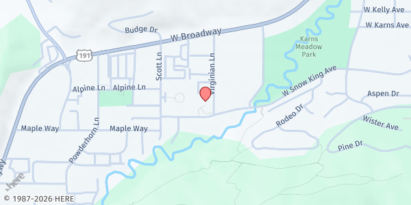Map showing Teton County Library at 125 Virginian Lane, Jackson, WY