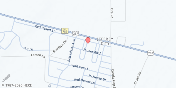 Map showing St. Brendan Mission Church at 2323 Sweetwater Blvd, Jeffrey City, WY