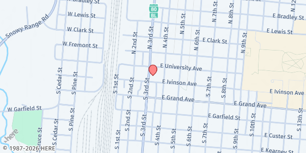 Map showing Laramie Soup Kitchen - St. Matthew's Episcopal Cathedral at 104 S 4th St, Laramie, WY