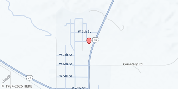 Map showing North Hills Baptist Church at 101 W 8th St, Lingle, WY
