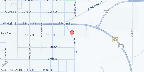 Map showing St. John's Lutheran Church at 70 E 5th St, Lovell, WY