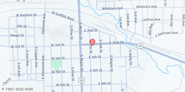 Map showing First Baptist Church at 301 S Elm St, Lusk, WY
