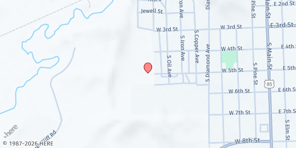 Map showing St Leo Catholic Church at 900 W 5th St, Lusk, WY